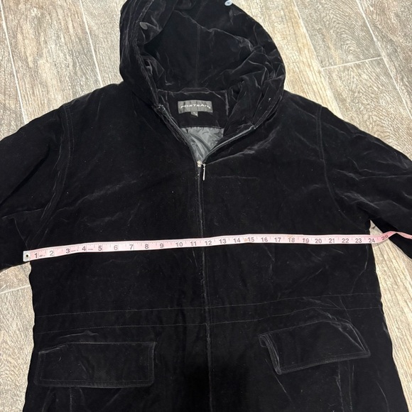 Vtg PORTRAIT Black Velvet Women’s Coat Hooded Sz L Holiday 90s Classic Boho - Picture 12 of 15